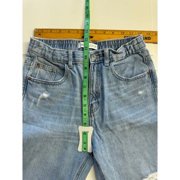 Zara Girls Mom Fit Jeans Size 13-14 Distressed Adjustable Waist - Picture 6 of 7